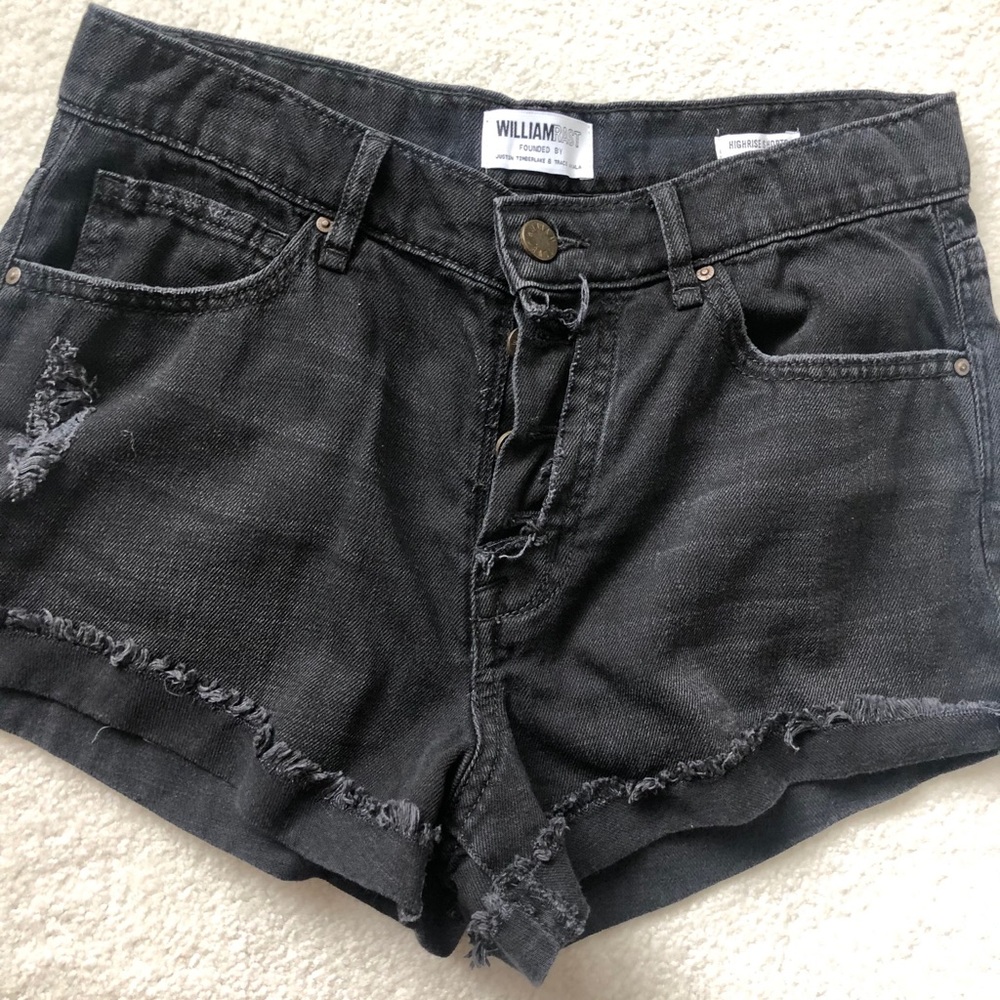 cute black button up jean shorts